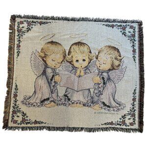 MOREHEAD 1999 Praying Bedtime Prays Cherubic Angels Halo Throw Tapestry 54 x 47"